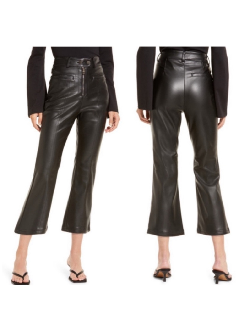 AmyLynn Nelly Faux Leather Kick Flare Crop Pants Size Medium